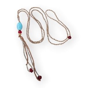 Art Deco Sautoir Flapper Necklace Tassel Beaded Glass Colorful Antique 39" Long